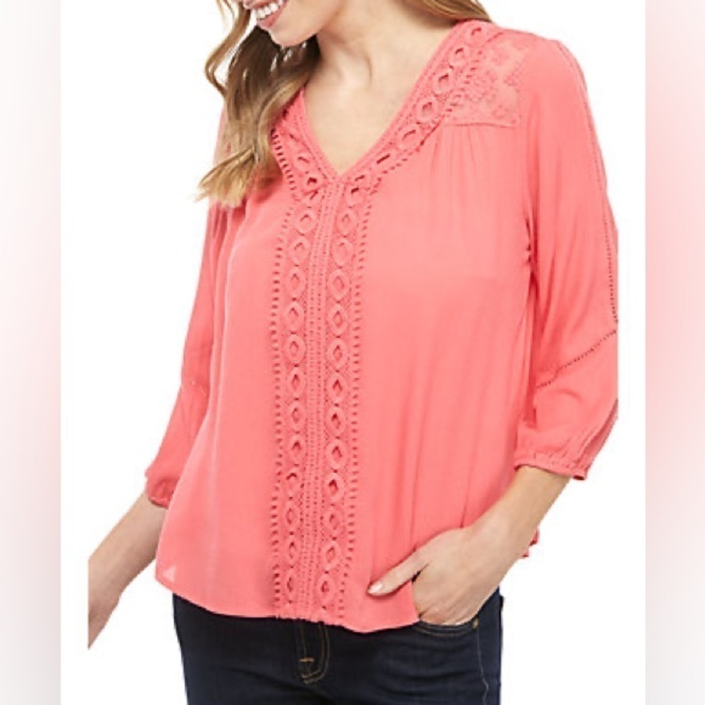 New Directions Essential Woven Peasant Top - Pink - Size XL
